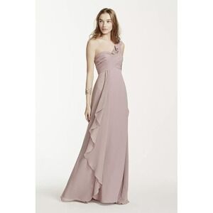 David's Bridal One Shoulder Chiffon Dress/Cascading‎ - NWOT